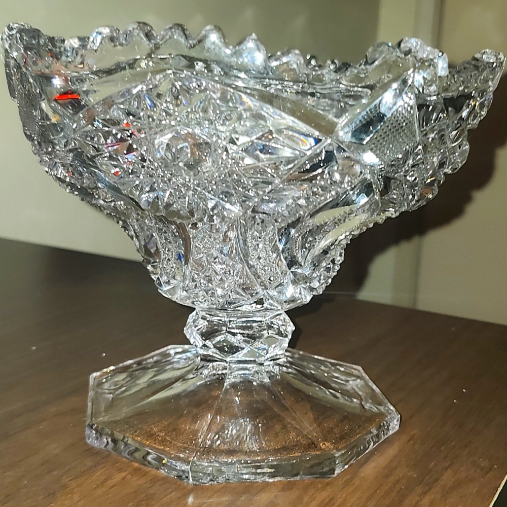 Antique Large Brilliant Cut Glass Fruit Bowl Pedestal Kensington RARE 6/7